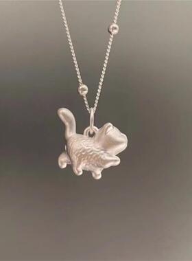 立大福足银纯银招财猫吊