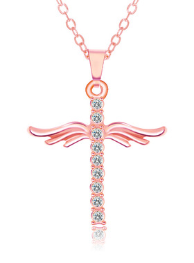 循欧跨境wish天使翅膀吊坠 简约十字架镶钻女士项链 饰品项链代发