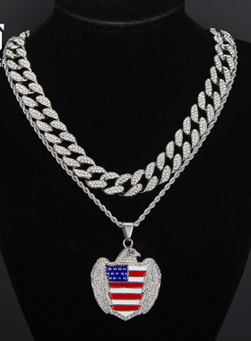 TEMU爆款美国独立日系列合金古巴链吊坠嘻哈配饰饰品古巴项链男款