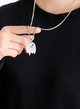 ins冷淡风小幽灵鬼怪项链嘻哈街头学生个性钛钢吊坠男女情侣配饰
