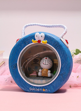 创意可爱卡通蓝小猫星星小夜灯少女心房间装饰摆件送儿童生日礼物