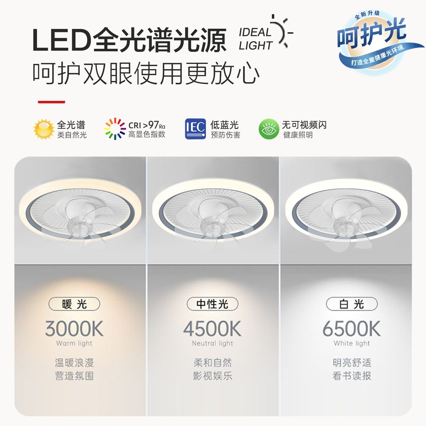 卧室360°摇头风扇灯2025新款吸吊灯儿童房吊扇灯顶简约客厅餐厅,淘宝优惠券,粉丝福利购,淘宝优惠卷