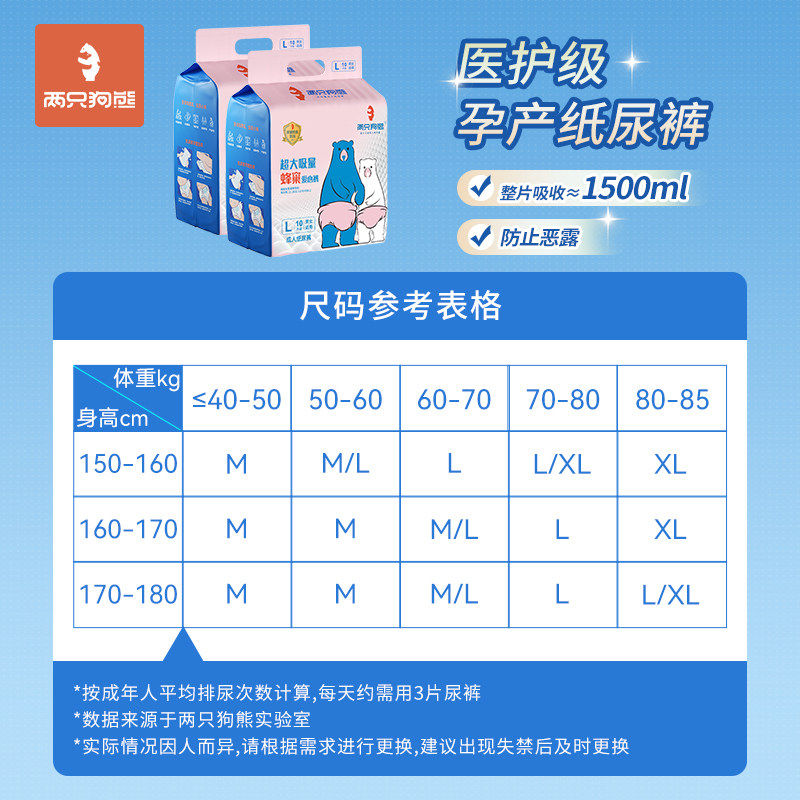 两只狗熊成人纸尿裤产妇专用产后卫生巾剖腹产裤孕妇尿不湿粘贴型,淘宝优惠券,粉丝福利购,淘宝优惠卷