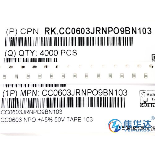 原装 0603贴片电容 10nF(103J)±5% 50V COG CC0603JRNPO9BN103-图1