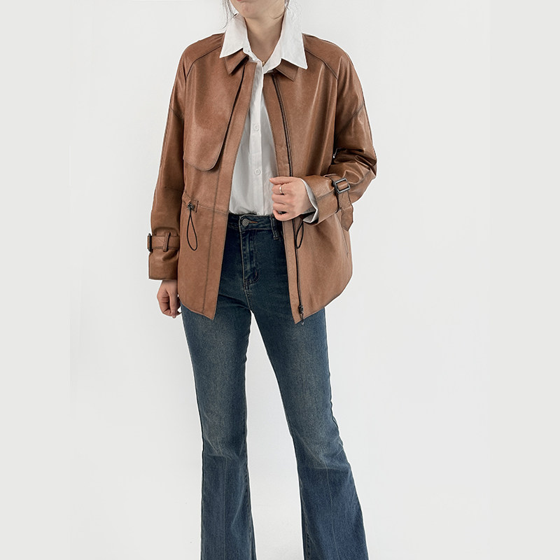 真皮绵羊皮女短款翻领皮外套休闲通勤小夹克海宁真皮皮衣时尚大衣,淘宝优惠券,粉丝福利购,淘宝优惠卷