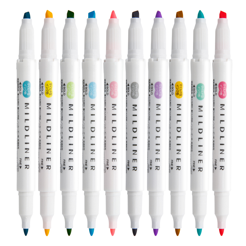 日本zebra斑马荧光笔新色WKT7标记笔双头记号笔彩色划重点学生用高颜值不晕染读书笔记用笔官方旗舰店正品 - 图0