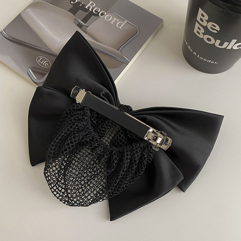 高档韩版职业头花黑色缎面蝴蝶结气质头饰发夹后脑勺盘发网兜发卡,淘宝优惠券,粉丝福利购,淘宝优惠卷