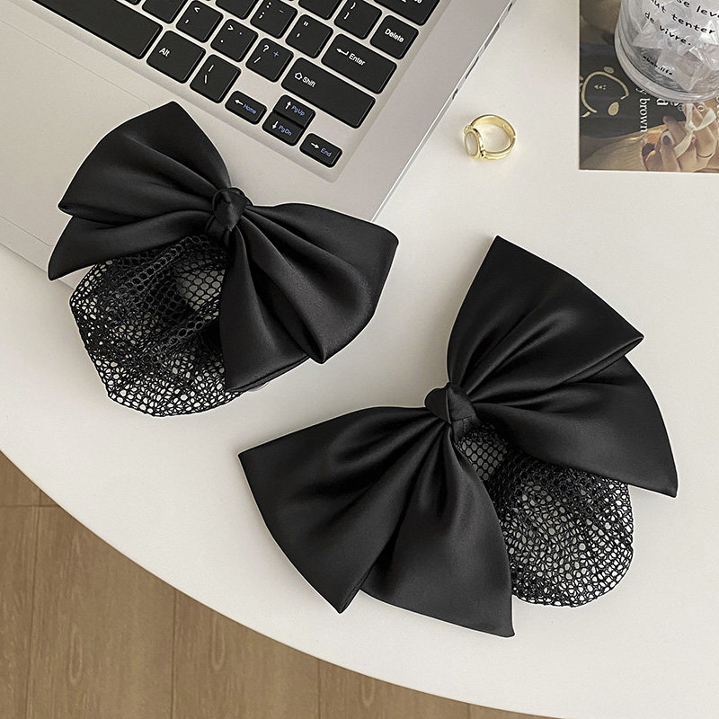 高档韩版职业头花黑色缎面蝴蝶结气质头饰发夹后脑勺盘发网兜发卡,淘宝优惠券,粉丝福利购,淘宝优惠卷