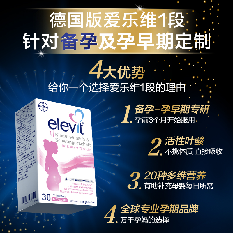 【618狂欢节】Elevit爱乐维1段活性叶酸30粒+男士备孕维生素30 - 图0