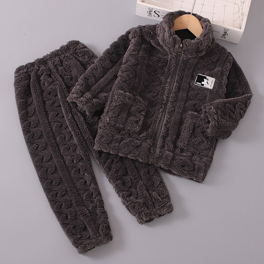 Boys' Coral Fleece Pajamas Autumn and Winter Flannel Set