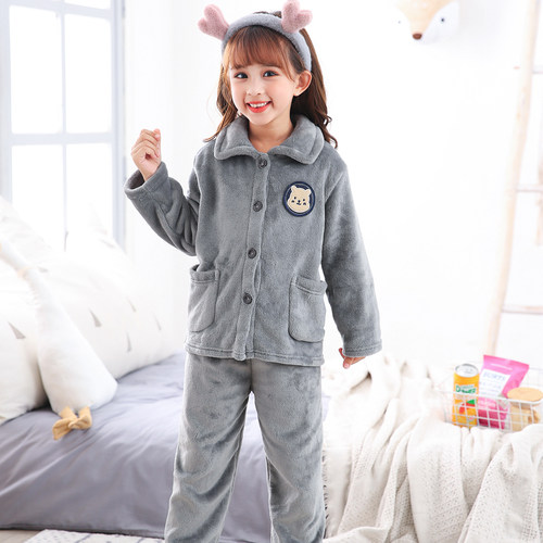 女童珊瑚绒睡衣秋冬季儿童加厚法兰绒套装男童女孩宝宝长袖家居服 - 图2