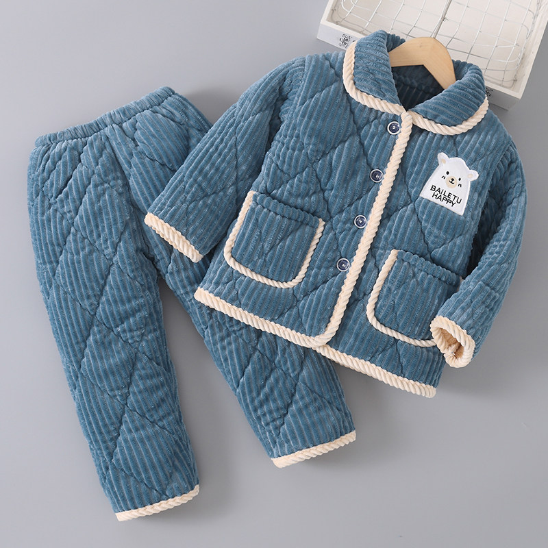 儿童法兰绒睡衣冬季珊瑚绒套装女童男童宝宝三层夹棉加厚款家居服,淘宝优惠券,粉丝福利购,淘宝优惠卷