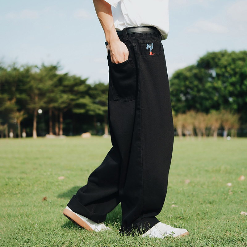 MindError ME Skateboard Jeans 宽松直筒街头滑板小象刺绣牛仔裤