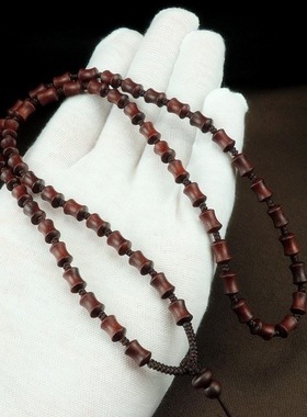 小叶紫檀手工编织全珠竹节链吊坠