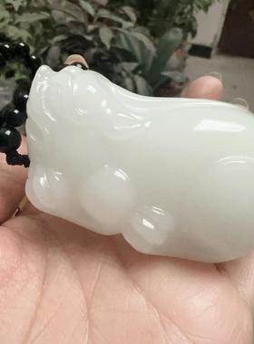 新疆和田色玉山料白玉貔貅手把件手玩件文玩盘玩珠宝玉器玉石送礼
