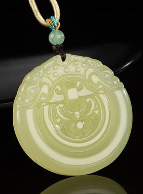 和田色玉天然玉石挂件男女款项链招财转运青白玉仿古兽玉佩吊坠