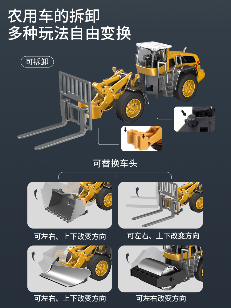 高档挖掘机玩具车模型男孩儿童挖推土机起重压路机合金工程车套装