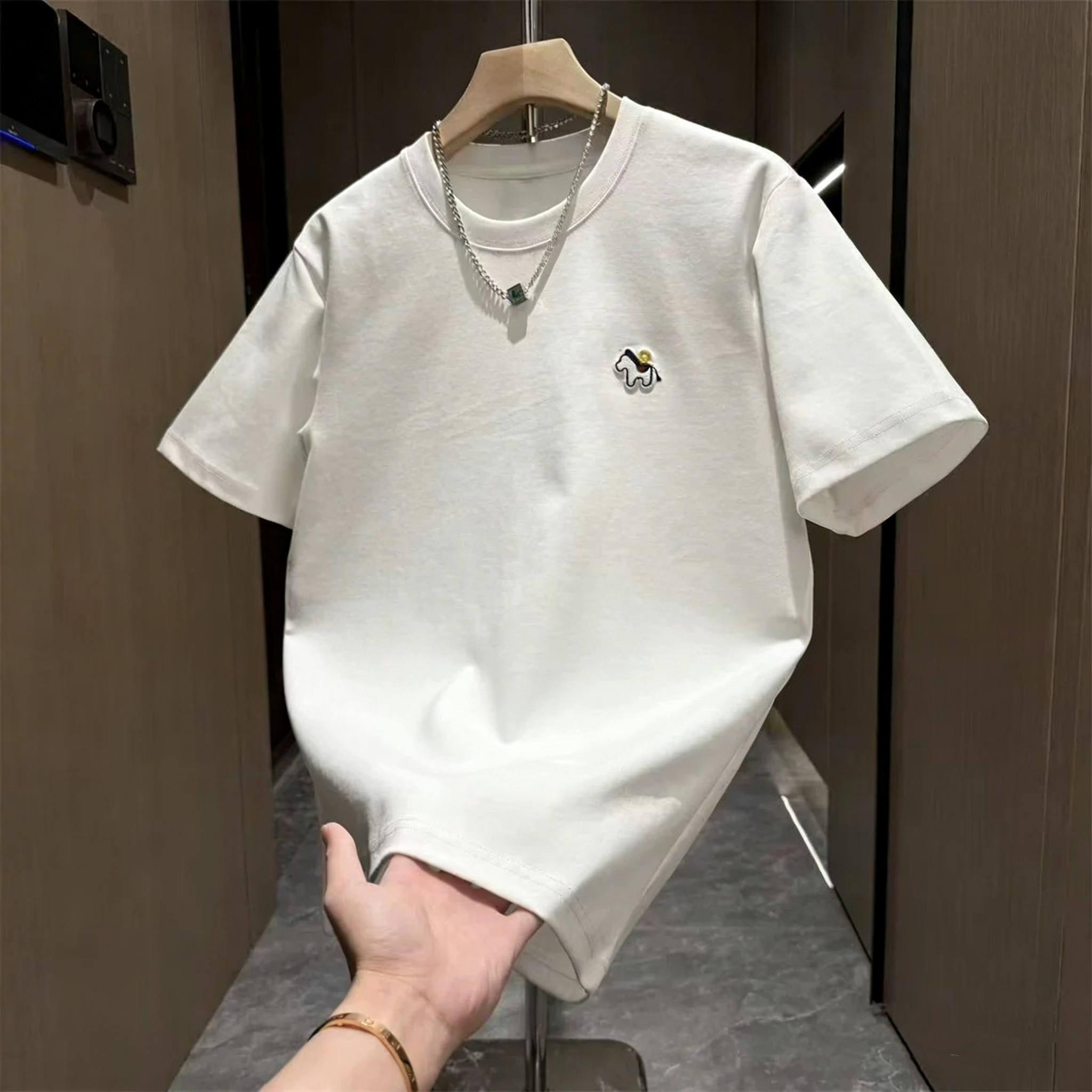 2026秋冬新款潮牌小马刺绣短袖男纯色净版圆领套头加厚T恤打底衫,淘宝优惠券,粉丝福利购,淘宝优惠卷