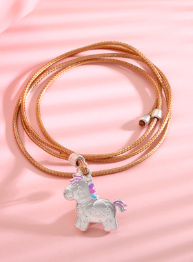 S999足银独角兽马上有钱吊坠项链纯银挂件生肖马本命年毛衣链挂坠