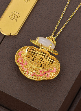 S925纯银香囊吊坠珐琅彩镂空宫廷风平安锁可打开银项链同心锁香包