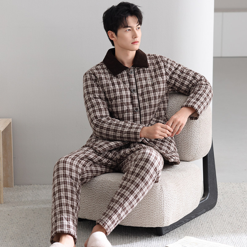 男士睡衣冬季2025新款梭织纯棉三层加绒加厚夹棉冬天大码男家居服,淘宝优惠券,粉丝福利购,淘宝优惠卷
