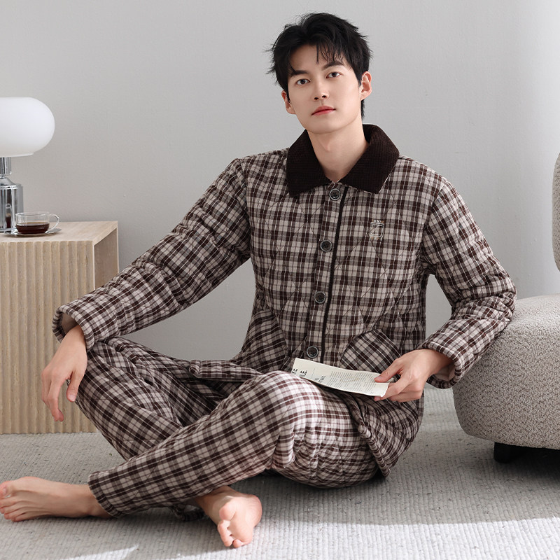 男士睡衣冬季2025新款梭织纯棉三层加绒加厚夹棉冬天大码男家居服,淘宝优惠券,粉丝福利购,淘宝优惠卷
