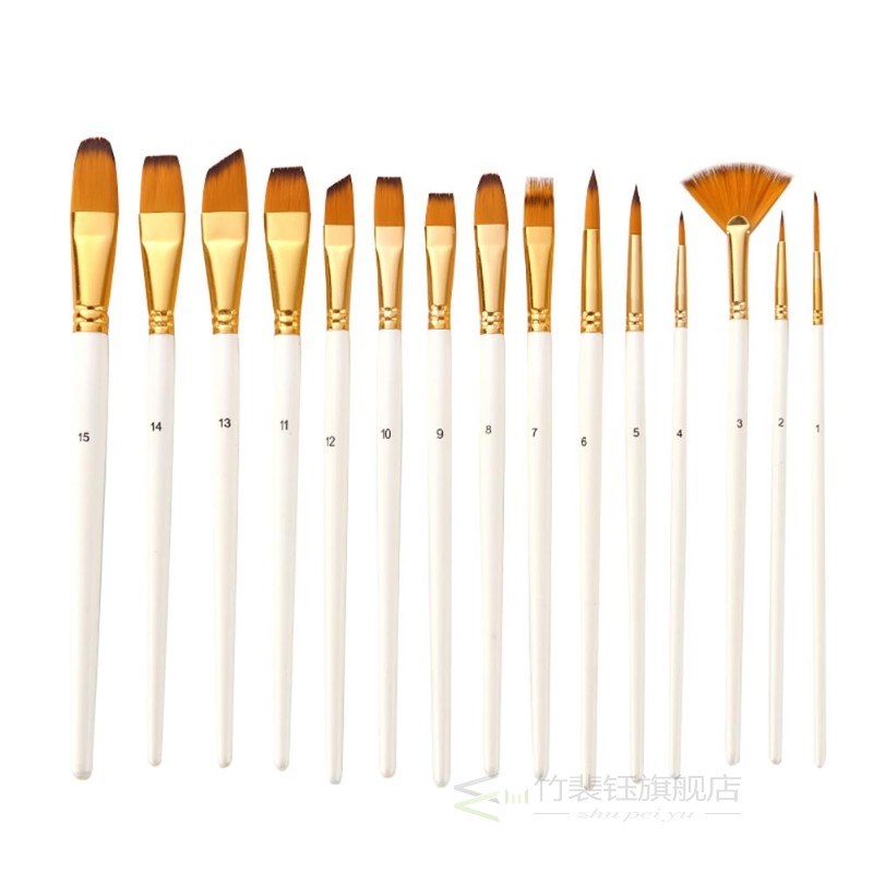 15Pcs/Set Nylon Hair Paintbrushes Kit Watercolor Acrylic Pai - 图0