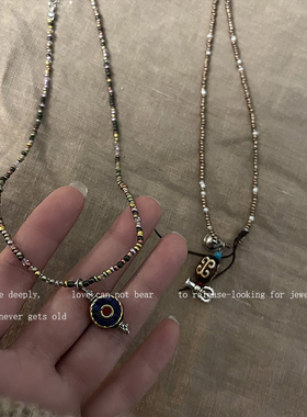 民族风彩色串珠锁骨链项链寻兮