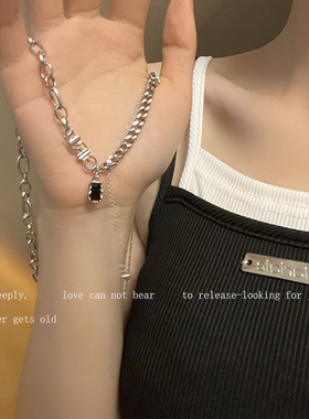 黑色锆石方块字母甜酷辣妹锁骨链