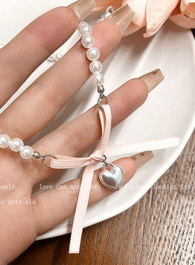 爱心蝴蝶结珍珠轻奢气质名媛颈链