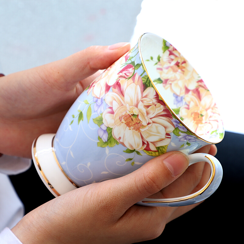 杯子陶瓷创意欧式马克杯带盖大容量骨瓷水杯早餐杯牛奶咖啡杯 - 图1