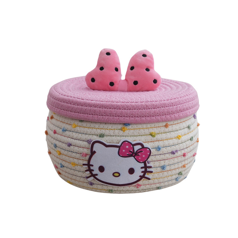 带盖防尘新款棉线编织多巴胺收纳筐卡通玩具桌面杂物收纳篮零食筐,淘宝优惠券,粉丝福利购,淘宝优惠卷