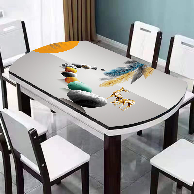 圆形折叠餐桌桌布防水防油椭圆形耐高温皮革加厚免洗餐桌桌垫不透