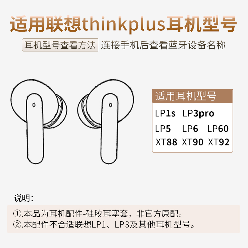 品吉高耳塞套适用于Lenovo联想Thinkplus耳机套XT88 90 92硅胶耳帽LivePods LP1S 3Pro LP5 LP6 LP60替换配件 - 图1