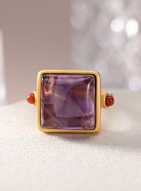 古法金青玉紫玉几何形简约精致气质百搭潮流时尚夏日戒指指环饰品