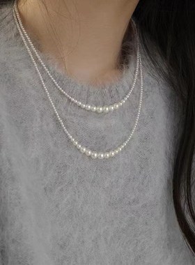 24新款小众设计强光人造珍珠细渐变珍珠锁骨链优雅个性双层项链轻
