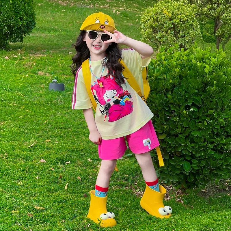 女童夏日套装2025新款洋气女孩多巴胺短裤夏季儿童韩版休闲两件套,淘宝优惠券,粉丝福利购,淘宝优惠卷