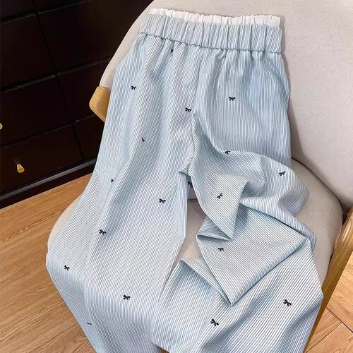 女童夏季阔腿裤2025新款小个子直筒蓝色条纹休闲裤夏装多巴胺裤子 - 图3