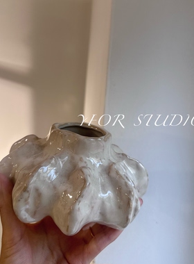 出口外贸复古设计家居不规则陶瓷粗陶小花瓶花器插花烛台