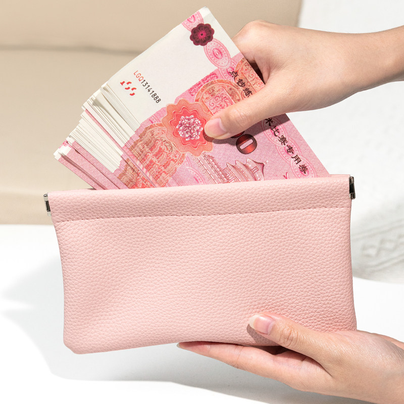 钱包女长款钱夹现金收纳包便携大容量大钞自动闭合弹片收纳包皮革,淘宝优惠券,粉丝福利购,淘宝优惠卷