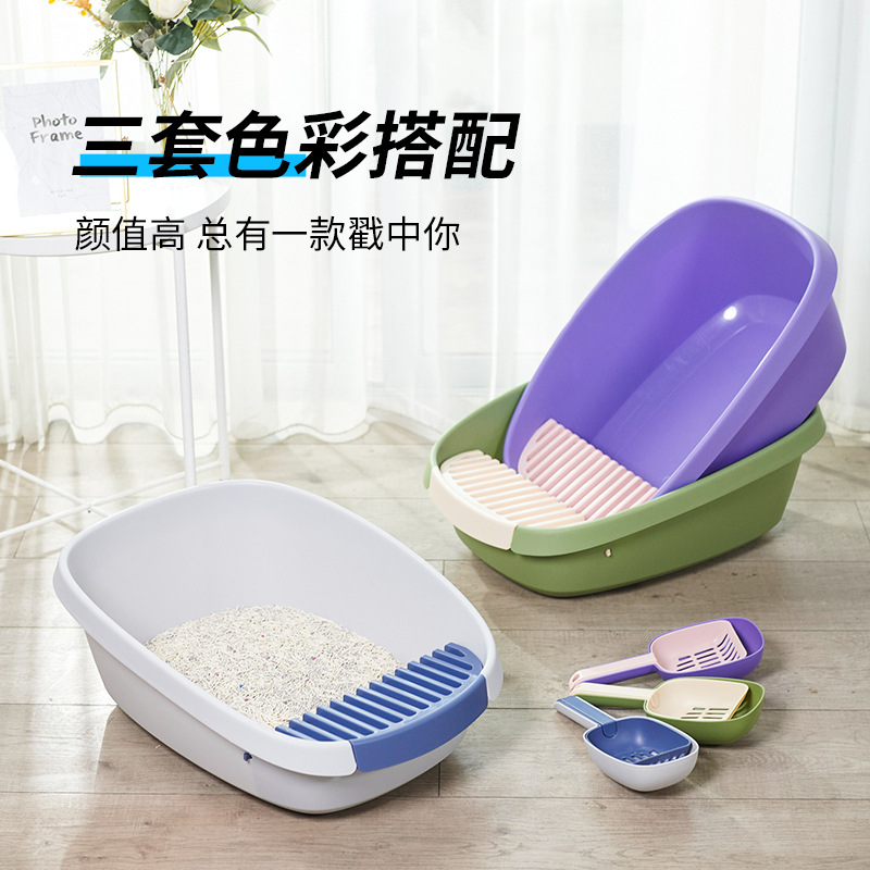 猫砂盆全开放式猫厕所半封闭防外溅屎盆猫咪用品特大沙盆子超大号 - 图3