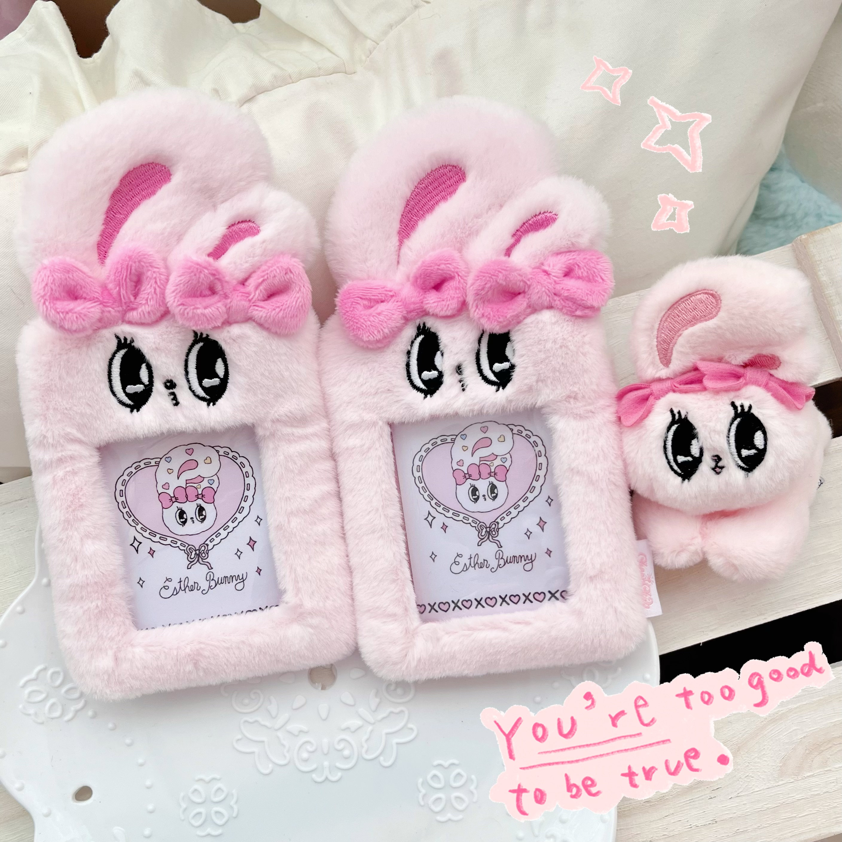 正版艾丝乐小兔联名毛绒卡套3寸小卡追星爱豆饭卡证件套咕卡挂件 - 图0