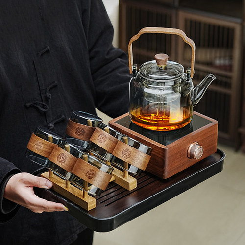 2026新款翔博胡桃木电陶炉煮茶器家用小型玻璃壶泡茶烧水电茶炉具 - 图3