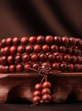 速发高密手老料位叶紫檀度串108颗油顺纹赞比亚血檀档小佛珠手链