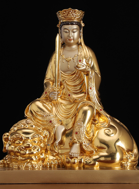 速发纯铜贴金摆菩普贤殊萨佛像家用供奉华严三圣佛像铜像文件