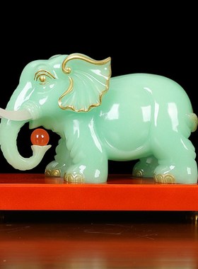 速发礼象摆件一对仿玉象招财中式家居装饰工厅办公室乔迁开业客艺
