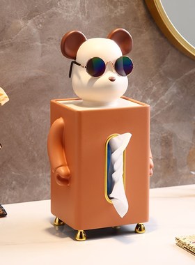 速发众摆件创意纸巾盒高级感小熊轻奢高档家用客厅茶几抽纸盒饰品