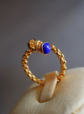 天然青金石戒指女S925纯银锁链