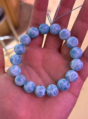 天然高品质龟背纹蓝白相间精品多米尼加海纹石手链单圈海纹石手串