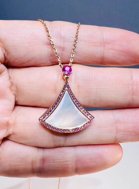 银镀18K金蓝宝石粉色项链小裙子